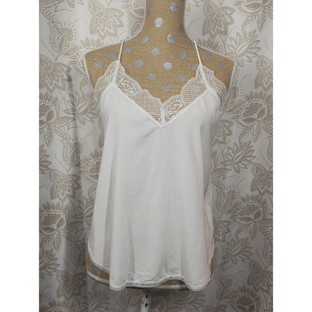 VTG Y2K ETIQUETTE White Lace Trim Camisole Tank Top SMALL 90s FAIRY WHIMSY SHELL